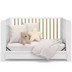4-in-1 Convertible Crib with Drawer & Detachable Bookshelves, Adjustable Mattress Base