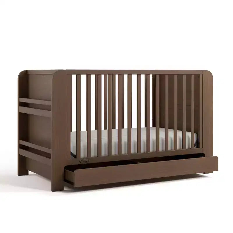4-in-1 Convertible Crib with Drawer & Detachable Bookshelves, Adjustable Mattress Base