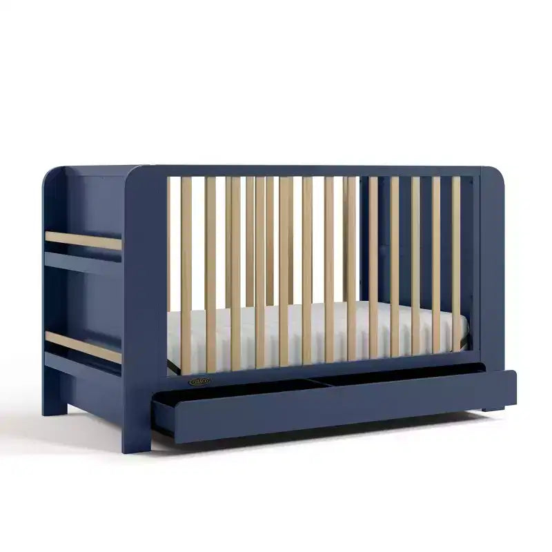 4-in-1 Convertible Crib with Drawer & Detachable Bookshelves, Adjustable Mattress Base