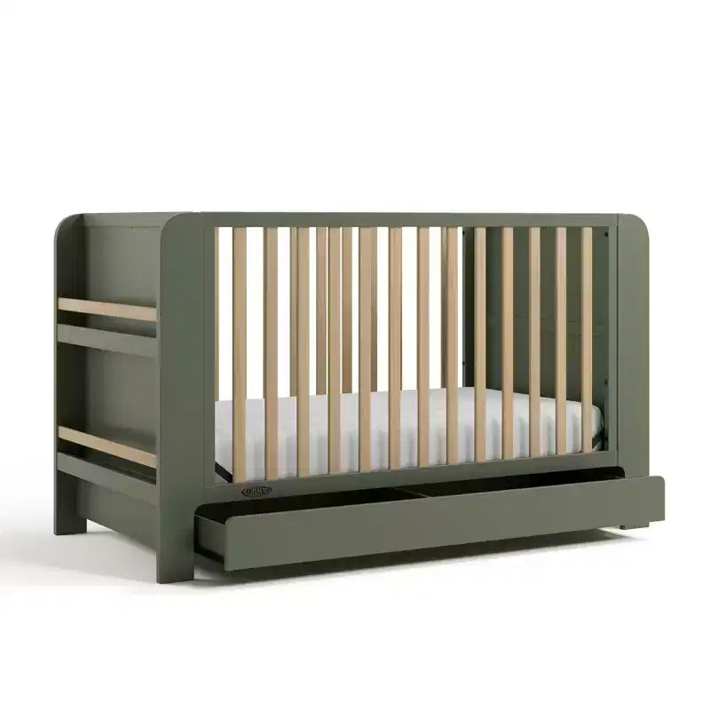 4-in-1 Convertible Crib with Drawer & Detachable Bookshelves, Adjustable Mattress Base