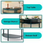 Rattan Half Moon Console Table with 2 Sliding Doors & Bottom Shelf, Entryway Sofa Table
