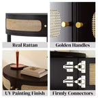 Rattan Half Moon Console Table with 2 Sliding Doors & Bottom Shelf, Entryway Sofa Table
