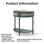 Rattan Half Moon Console Table with 2 Sliding Doors & Bottom Shelf, Entryway Sofa Table