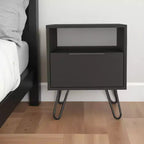 22" Black Wood One-Drawer Nightstand, Bedroom Side Table