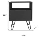 22" Black Wood One-Drawer Nightstand, Bedroom Side Table