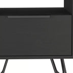 22" Black Wood One-Drawer Nightstand, Bedroom Side Table