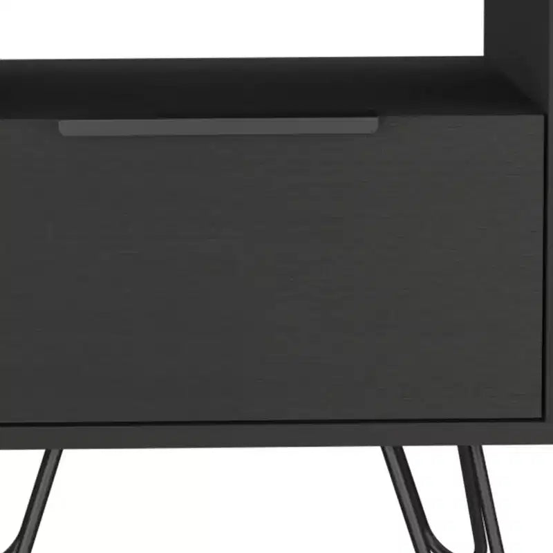 22" Black Wood One-Drawer Nightstand, Bedroom Side Table