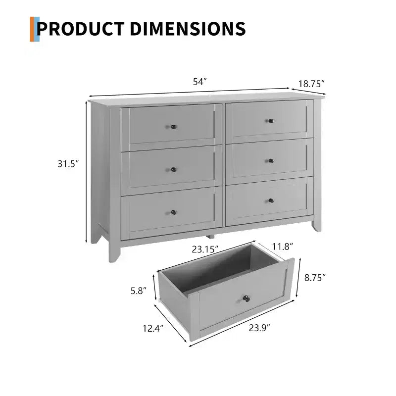 Dresser for Bedroom, 6 Chest of Drawer Dresser Organizer, Modern Wood Storage Cabinet
