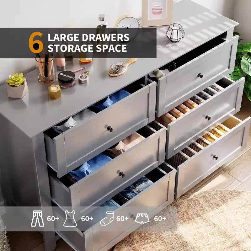 Dresser for Bedroom, 6 Chest of Drawer Dresser Organizer, Modern Wood Storage Cabinet