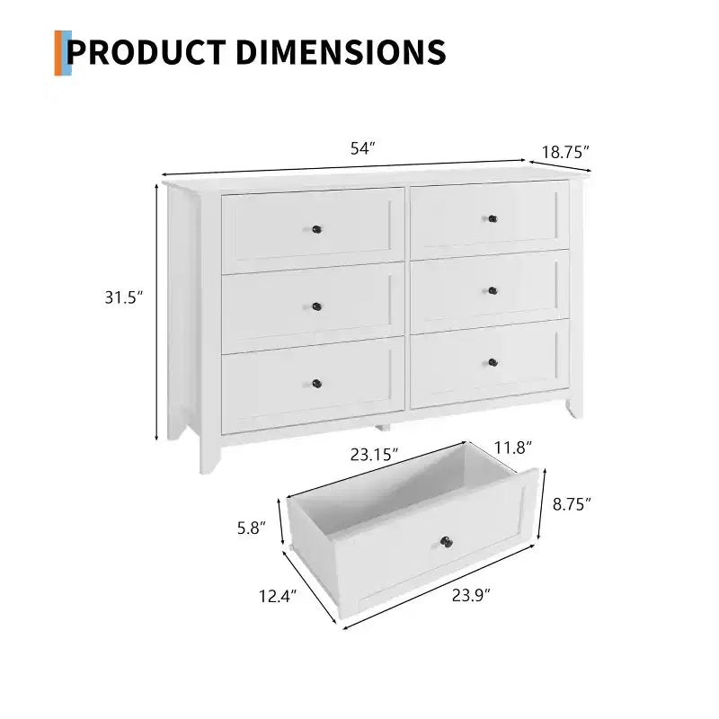 Dresser for Bedroom, 6 Chest of Drawer Dresser Organizer, Modern Wood Storage Cabinet