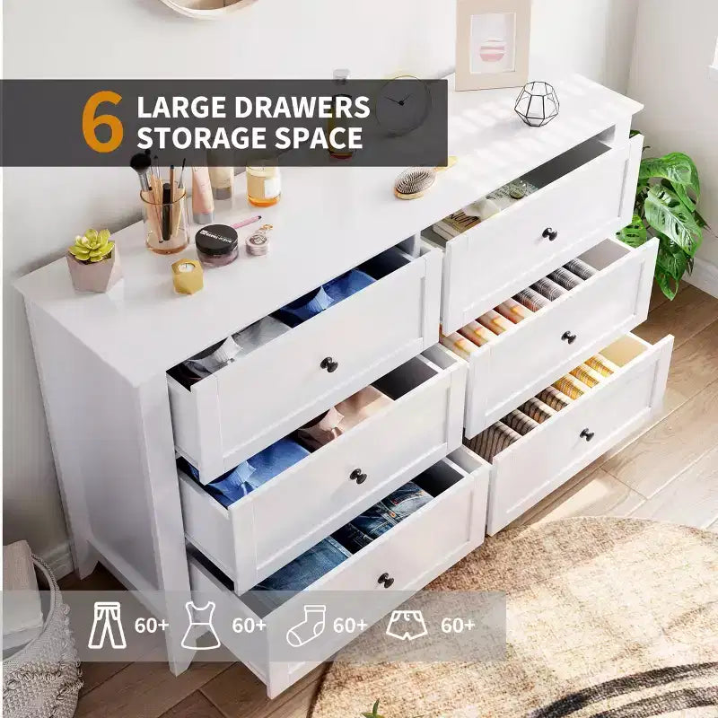 Dresser for Bedroom, 6 Chest of Drawer Dresser Organizer, Modern Wood Storage Cabinet