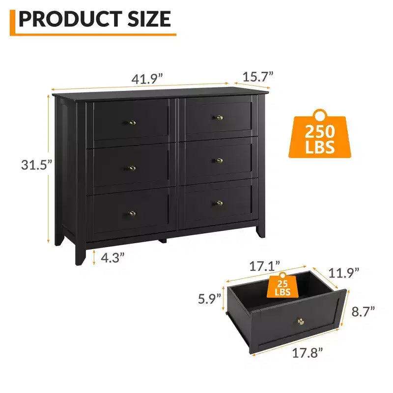 Dresser for Bedroom, 6 Chest of Drawer Dresser Organizer, Modern Wood Storage Cabinet