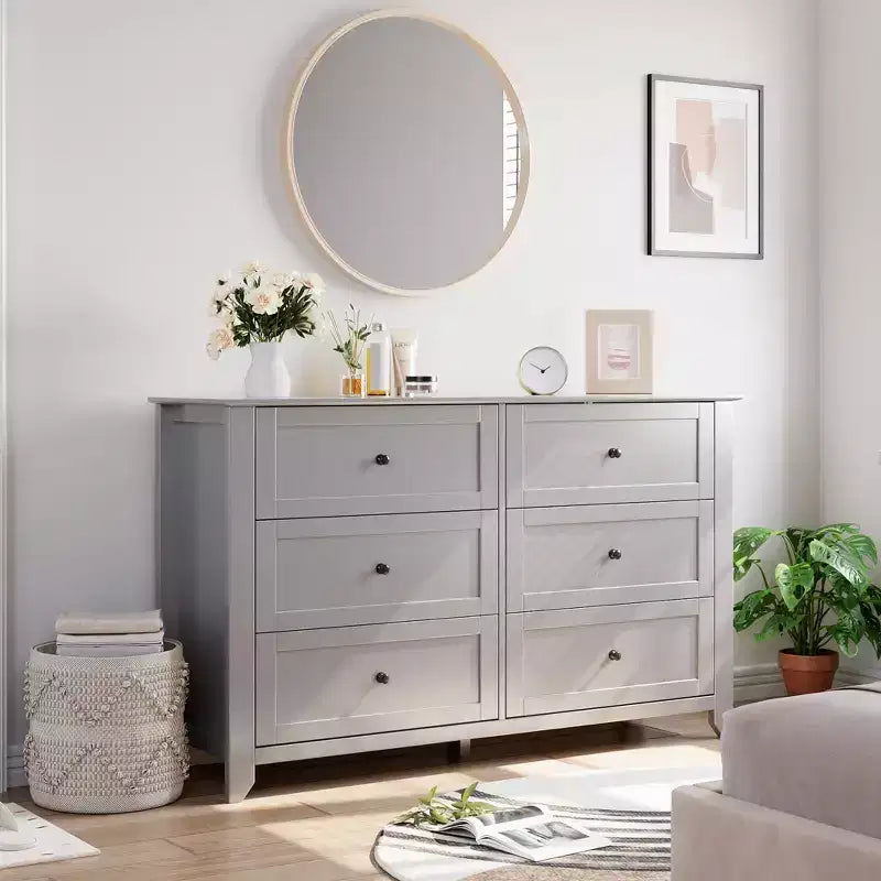 Dresser for Bedroom, 6 Chest of Drawer Dresser Organizer, Modern Wood Storage Cabinet