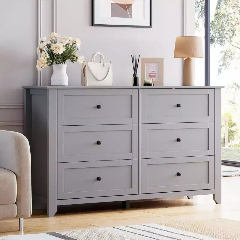 Dresser for Bedroom, 6 Chest of Drawer Dresser Organizer, Modern Wood Storage Cabinet