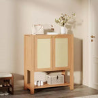 5-Tier Rattan Shoe Cabinet with Adjustable Shelves & Doors, Slim Entryway Organizer