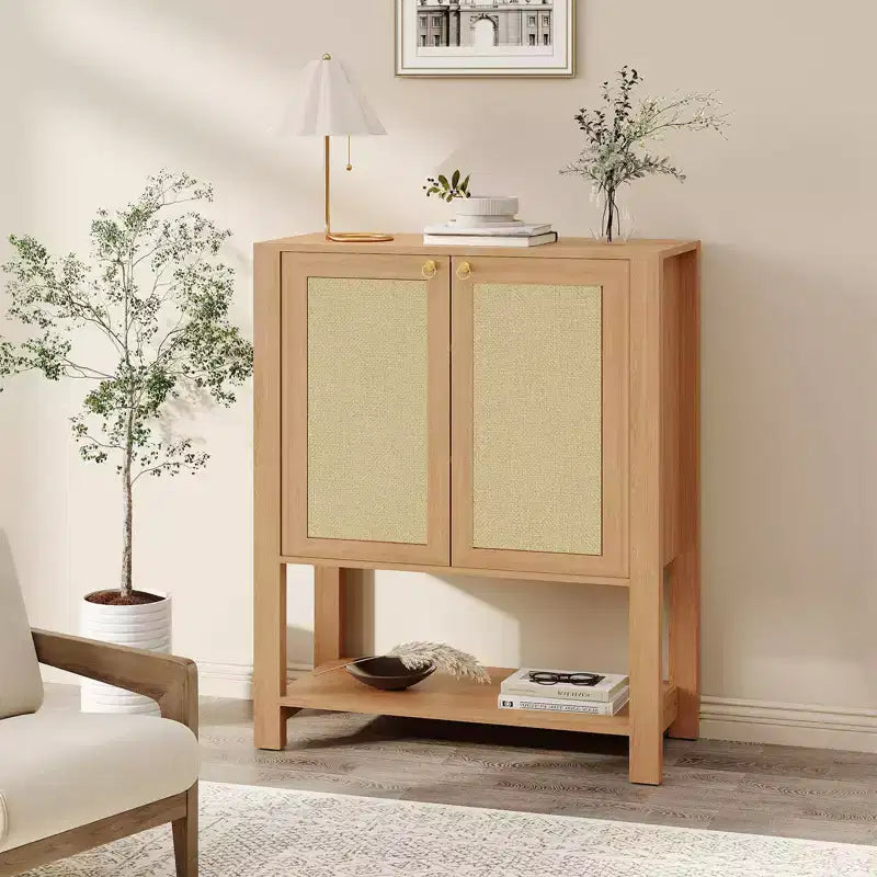 COZONY Rattan Shoe Cabinet, 5-Tier Entryway Organizer w/ Adjustable Shelves & Doors