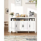 55" Large Sideboard Buffet Cabinet with 4 Doors & Adjustable Shelves, White Farmhouse