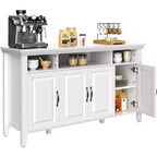 55" Large Sideboard Buffet Cabinet with 4 Doors & Adjustable Shelves, White Farmhouse