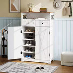 52-in Brown White Shoe Storage Cabinet with Drawers Narrow Entryway Organizer Adjustable Shelves