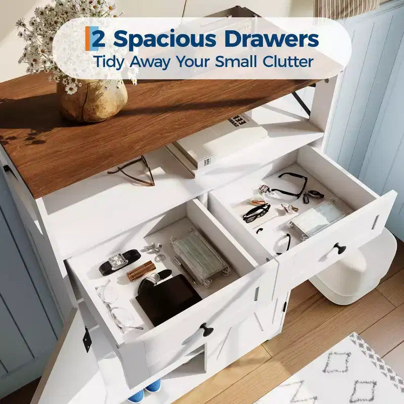 52-in Brown White Shoe Storage Cabinet with Drawers Narrow Entryway Organizer Adjustable Shelves