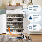 52-in Brown White Shoe Storage Cabinet with Drawers Narrow Entryway Organizer Adjustable Shelves