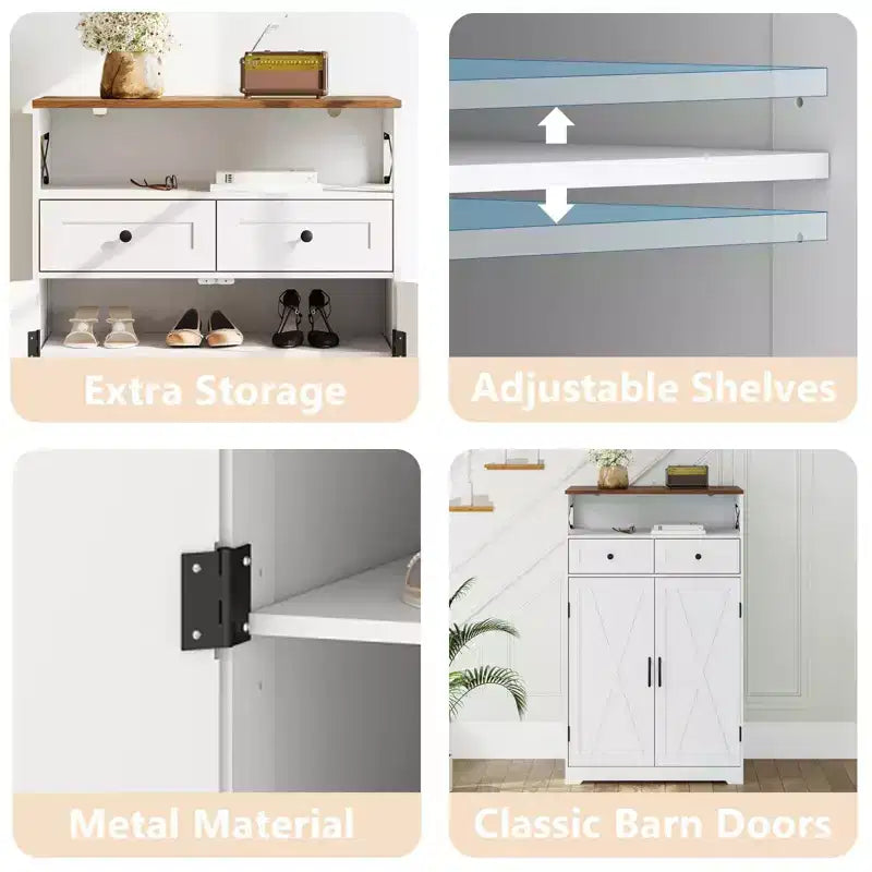 52-in Brown White Shoe Storage Cabinet with Drawers Narrow Entryway Organizer Adjustable Shelves