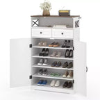 52-in Brown White Shoe Storage Cabinet with Drawers Narrow Entryway Organizer Adjustable Shelves