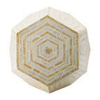 Hexagonal Capiz Stool Cream Yellow Accent Table 18x18x21