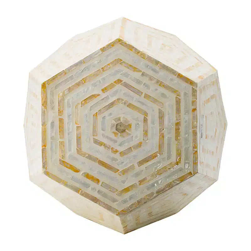 Hexagonal Capiz Stool Cream Yellow Accent Table 18x18x21