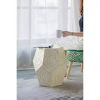 Hexagonal Capiz Stool Cream Yellow Accent Table 18x18x21