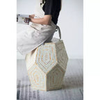 Hexagonal Capiz Stool Cream Yellow Accent Table 18x18x21