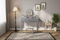 GDFStudio Cara Retro Vanity Desk with Height-Adjustable Round Mirror, Faux Leather Stool and 4 Drawers