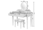 Retro Vanity Desk with Height-Adjustable Round Mirror, Faux Leather Stool & 4 Drawers