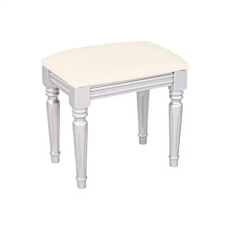 Retro Vanity Desk with Height-Adjustable Round Mirror, Faux Leather Stool & 4 Drawers