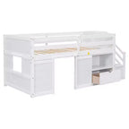 Lit mezzanine bas une place en bois massif, 94,6 L x 42,3 l, avec escalier, tiroir et étagère, design moderne et épuré