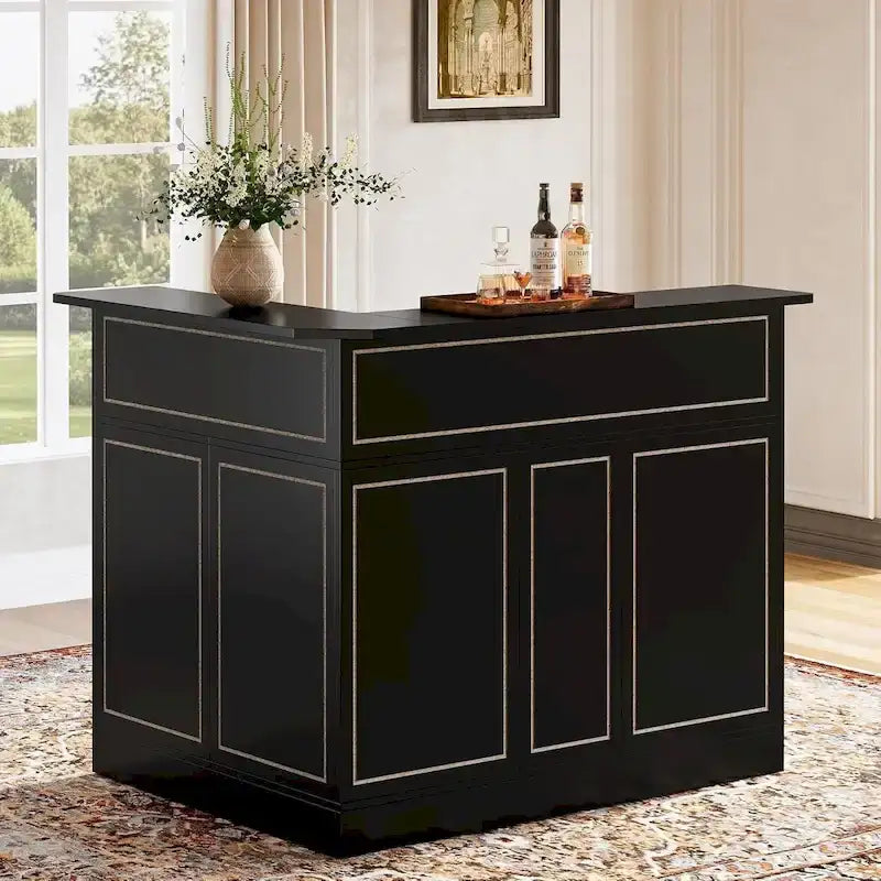 Meuble de bar en L avec porte-verres à pied pour bar à domicile