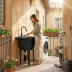 Évier utilitaire portable avec bac à linge, évier sur pied avec robinet, distributeur de savon et tuyaux