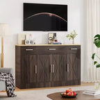 Buffet de rangement Celebalcony, grand meuble de cuisine de 53,4 pouces avec 3 tiroirs et 4 portes, étagère réglable pour la cuisine et le salon