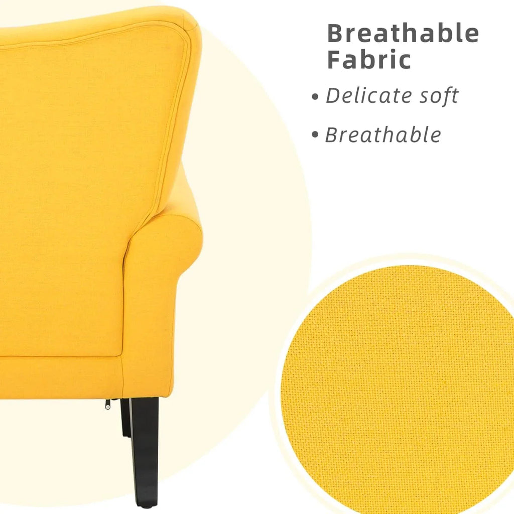 Erommy moderne accentstoel, fauteuil met hoge rugleuning, gestoffeerde stoffen fauteuil met knopen en houten poten voor de woonkamer