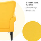 Erommy moderne accentstoel, fauteuil met hoge rugleuning, gestoffeerde stoffen fauteuil met knopen en houten poten voor de woonkamer