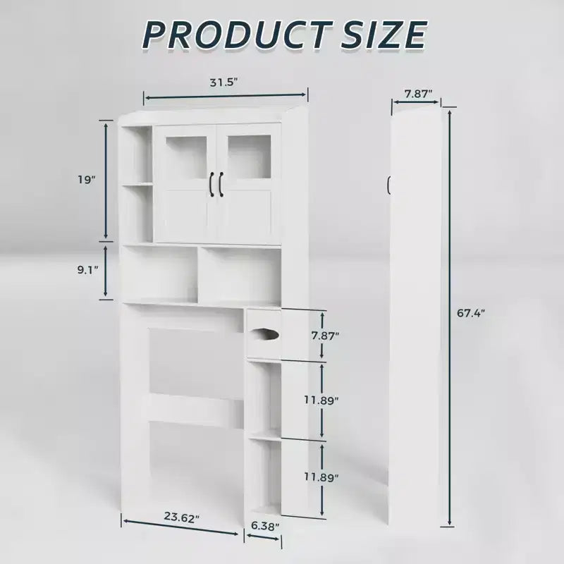 Opbergkast boven het toilet – 171,2 cm hoog, badkamerorganizer en opbergruimte in boerderijstijl met verstelbare plank en glazen deur voor badkamer en wasruimte
