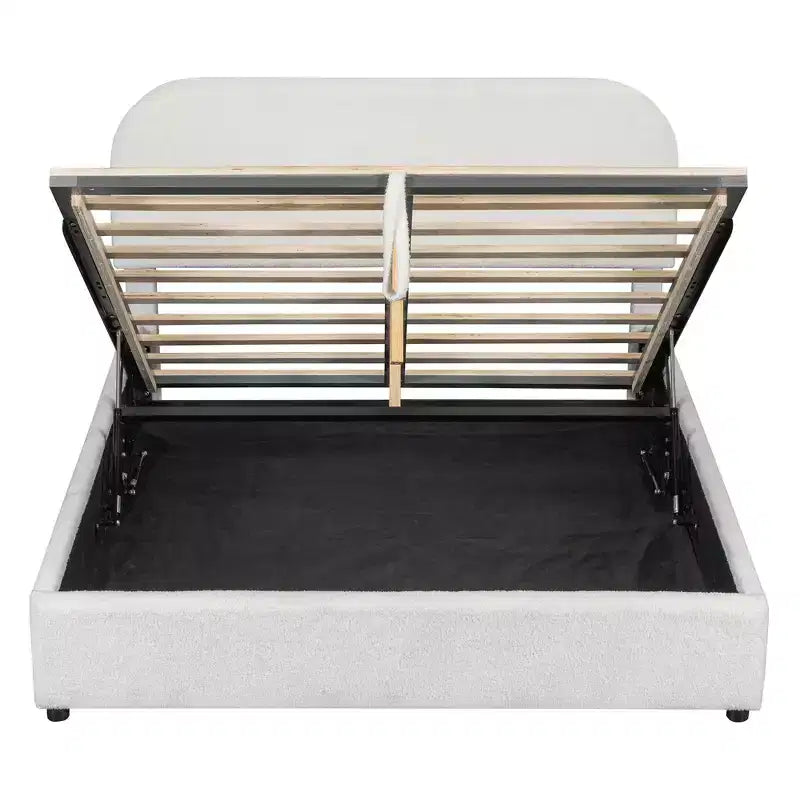 Lit rembourré queen size avec rangement relevable - blanc