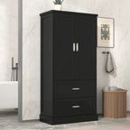 Armoire haute de rangement pour salle de bains, avec deux portes et tiroirs, étagère réglable, panneau MDF