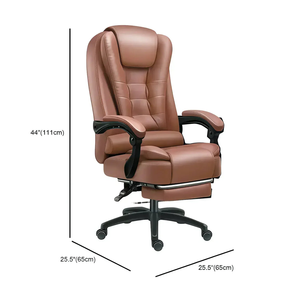 Ergonomischer schwarzer Drehbürostuhl aus Leder mit Fußstütze