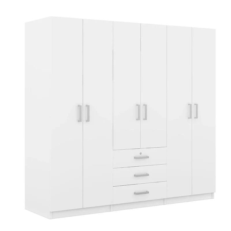 Armoire de rangement en bois à 6 portes avec 3 grands tiroirs pour chambre