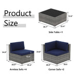 7-teiliges Outdoor-Sitzgruppen-Set aus Korbgeflecht und Stahl mit Polsterung