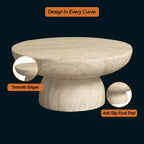 Table basse ronde à piédestal en fiberstone, table d’appoint sculptée pour intérieur et extérieur avec patins antidérapants