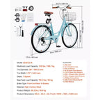 VEVOR cruiserfiets, 7 versnellingen, 26 inch lichtblauwe beachcruiser met grote mand en bagagedrager, veilige en stevige cruiserfiets, lichtblauw