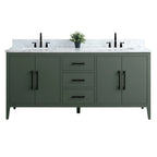 Vanity Art 72 badkamermeubel met dubbele wastafel en blad van composietmarmer