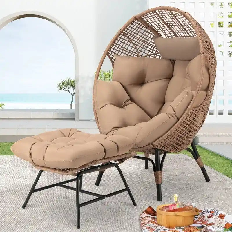 Fauteuil œuf d’intérieur FINCATI, fauteuil œuf d’extérieur supportant 440 lbs, fauteuil œuf surdimensionné avec pouf, fauteuil œuf luxueux et confortable avec repose-pieds